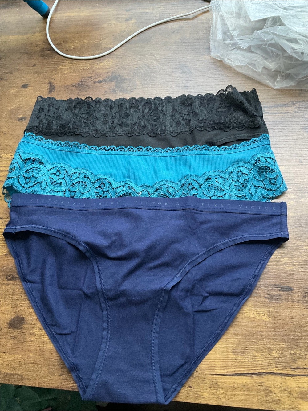 Victoria's Secret Teal, Navy & Black Lace Bikini Trio